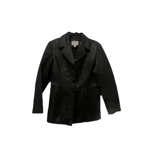 Worthington Women's 100% Genuine Leather Jacket Black Size M Blazer Mob Wife - Picture 1 of 16